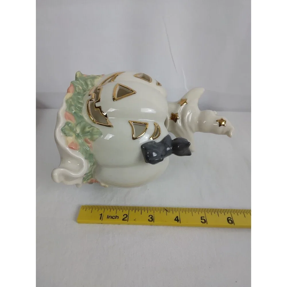 Lenox Occasions White Ghost with Pumpkin and Cat Votive Candle Holder - Picture 9 of 9